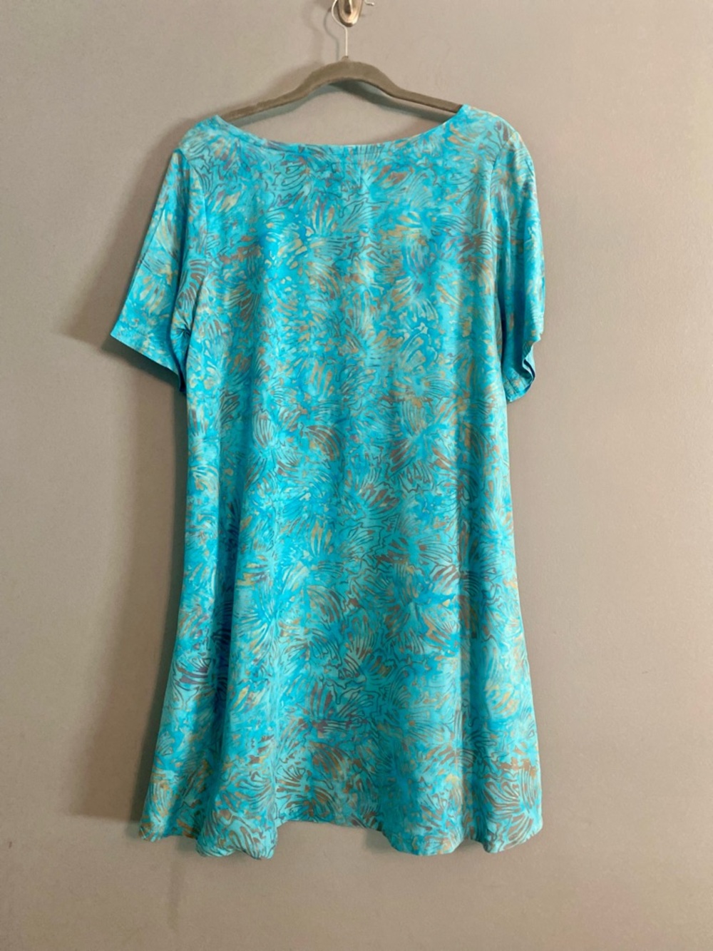 Endeavour Trading Turquoise Abstract Floral A-Line Short Sleeve Boho Dress Sz S - Picture 5 of 6